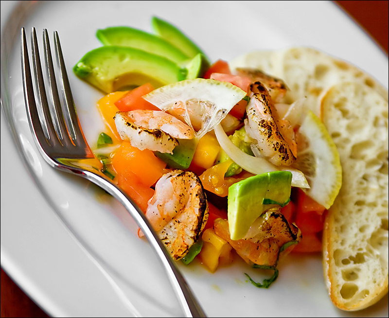 Roast Shrimp with Homegrown Tomato and Avocado Salad