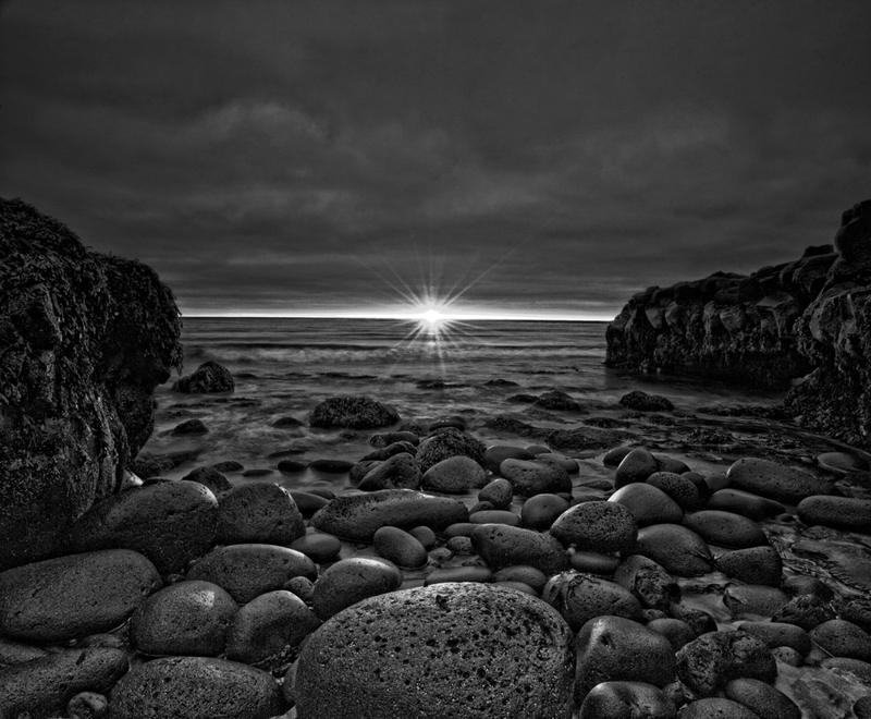Sunset on a rocky beach