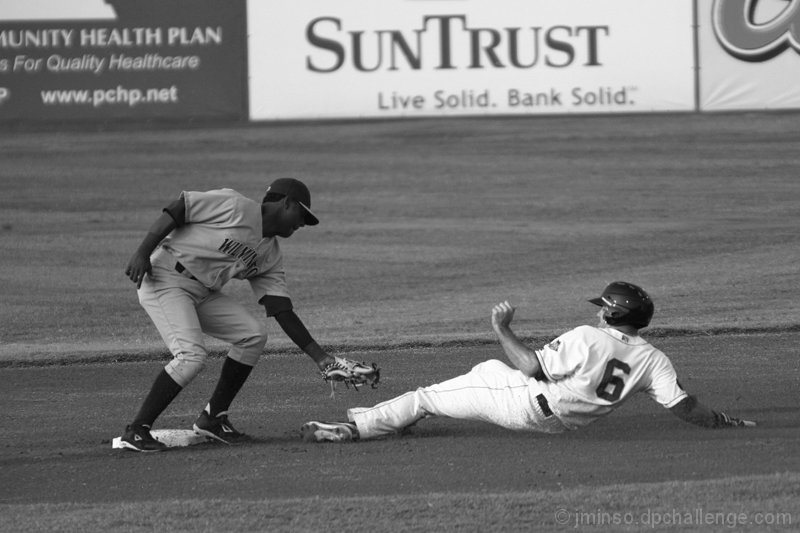 Hillcats player, Mark Serrano, caught stealing second base during last nights home game.