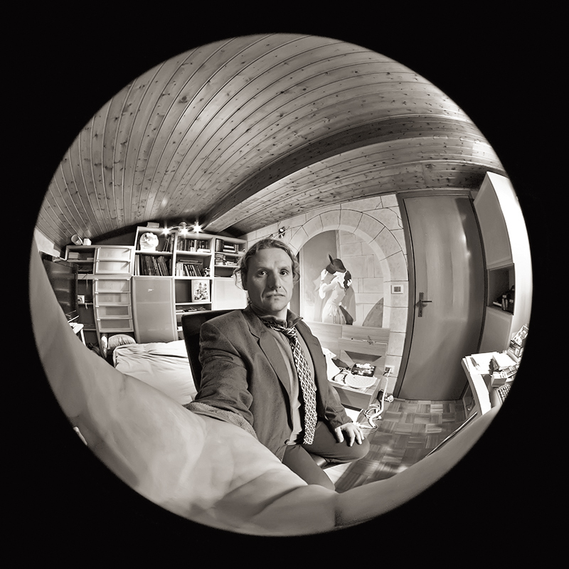 Tribute to M.C. Escher.:  Self-Portrait in Spherical Mirror 