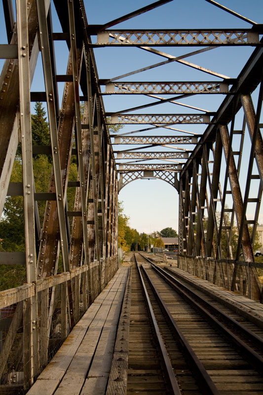 The old Eagle Rock railroad bridge spanning the Snake River. 
