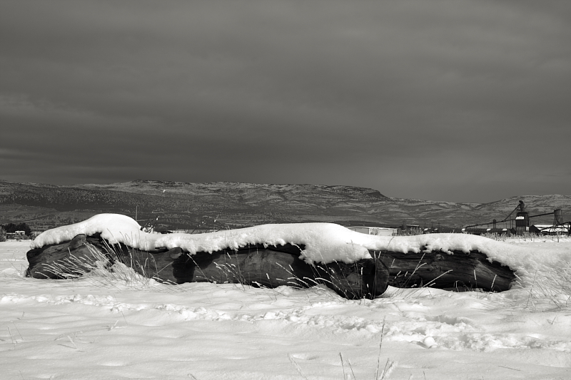 under a layer of snow