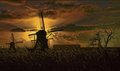 Evening sun and old windmills