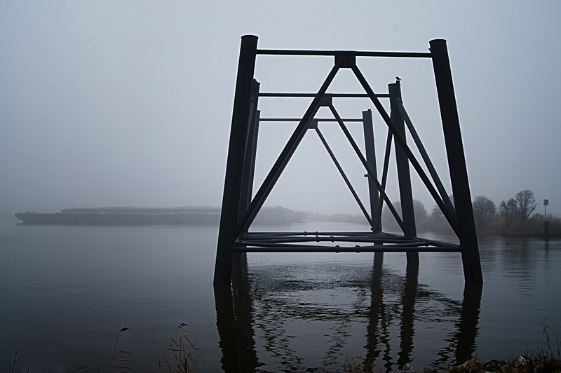 Amsterdam port in the mist