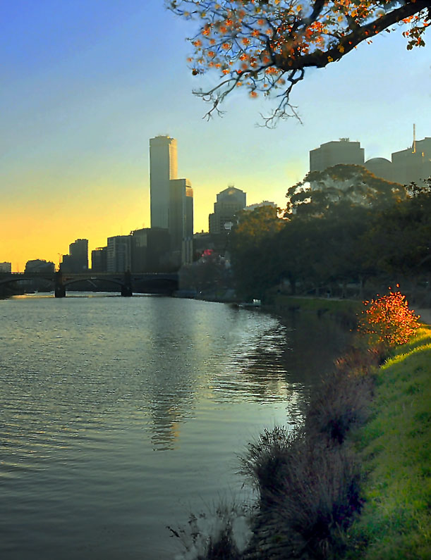 sunset on river