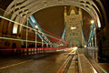 Red lines on Tower Bridge by night
