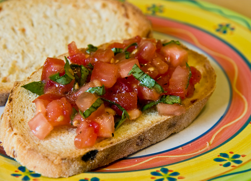 Oven-Crisped Bread with Tomato and Fresh Basil