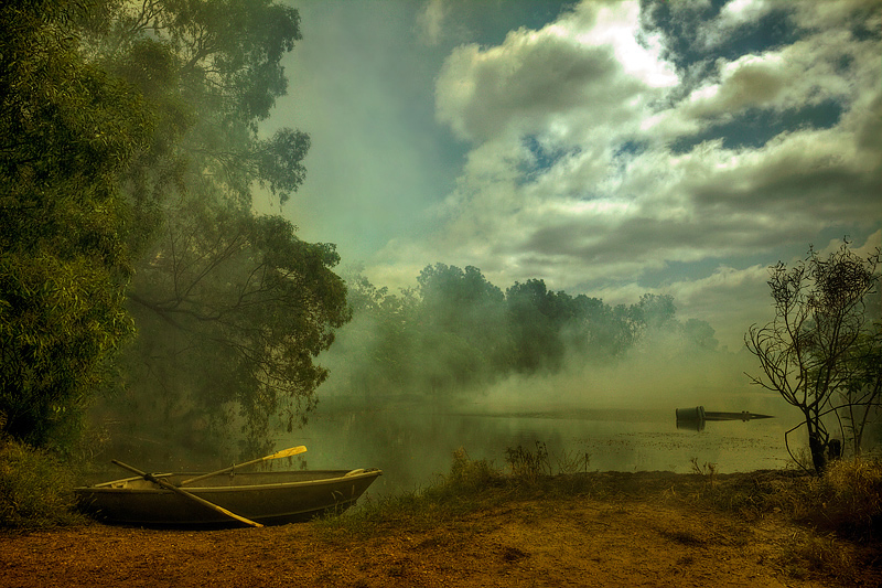 Mist over smoky water