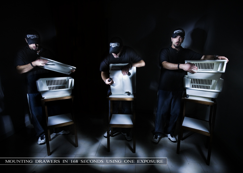 Mounting drawers in 168 seconds using one exposure