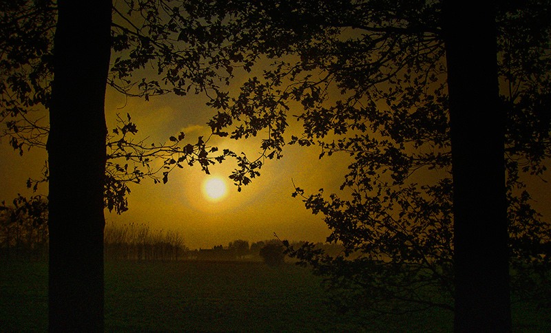 Sun over farmhouse
