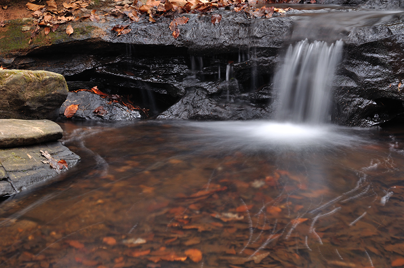 waterfall, pool, leaves, rock