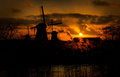 Windmills in sunset