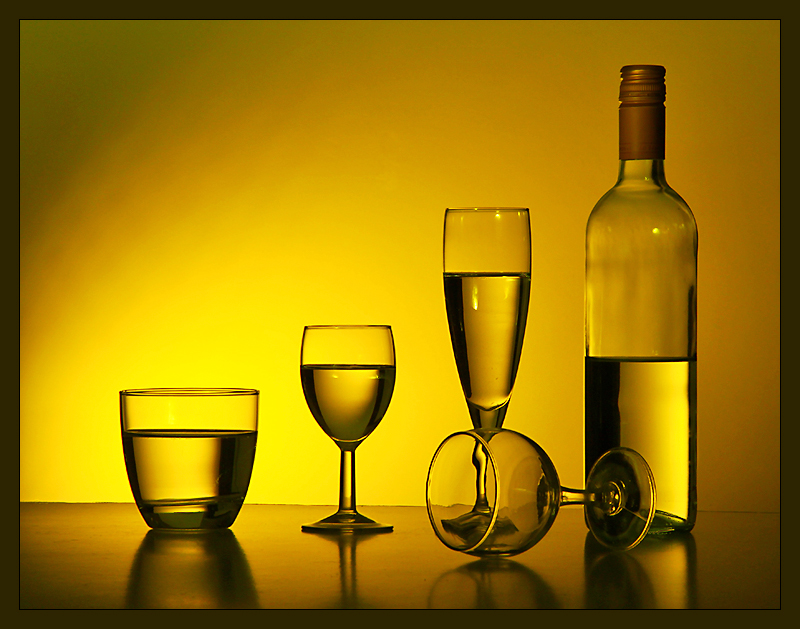 Bottle, Flute and Tumblers