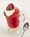 Watermelon granita with chocolate-dipped strawberry