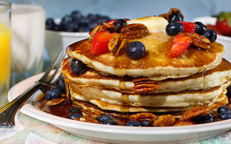 Buttermilk Pancakes With Fresh Berries And Glazed Pecans