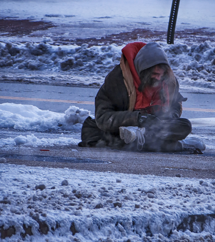 On his corner