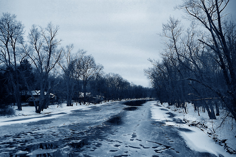 It is so cold, the river is starting to freeze over.