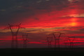 Power towers in the sunset