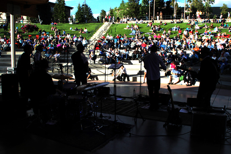 Silhouetted band members