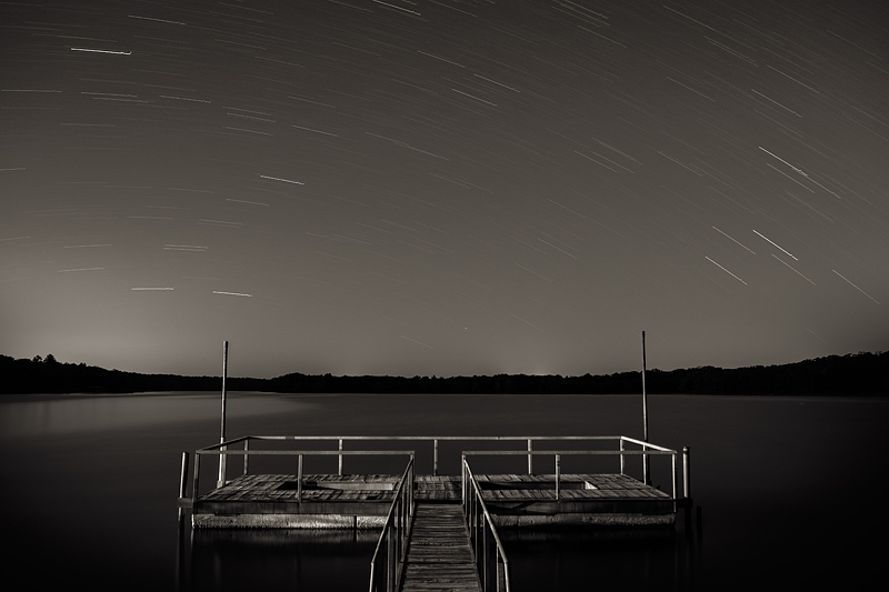 Star trails over old pier, Okemah Lake