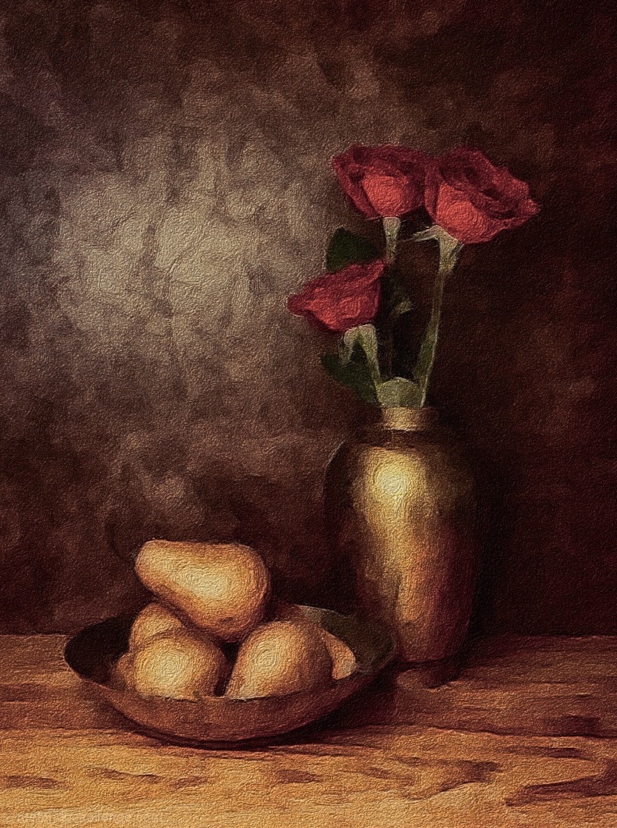 Still Life with Pears and Roses