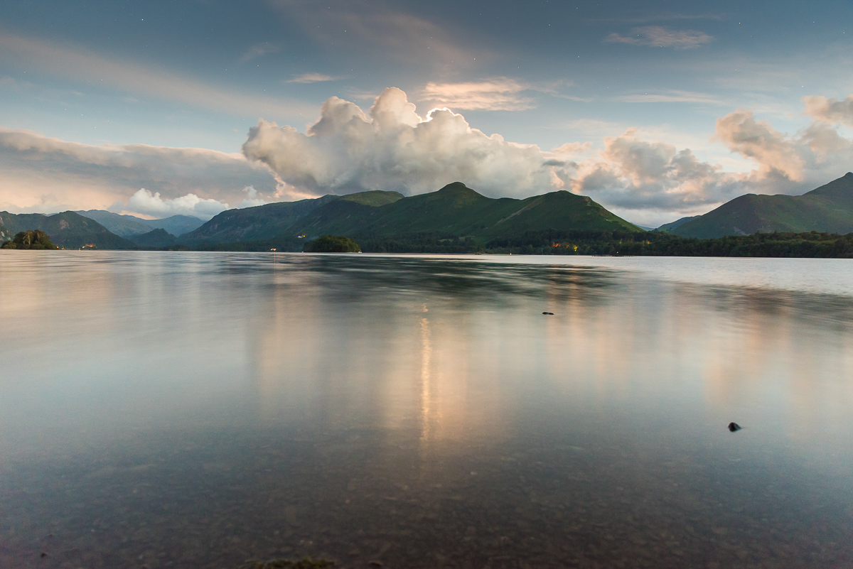 Moon setting over Derwentwater