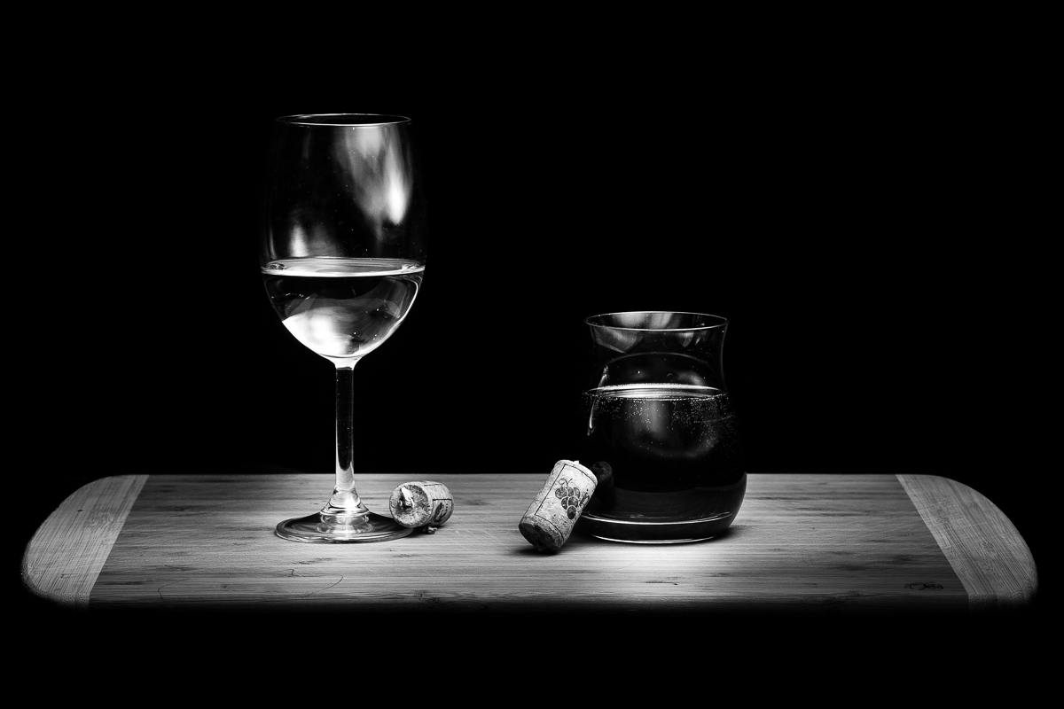 red and white in black and white