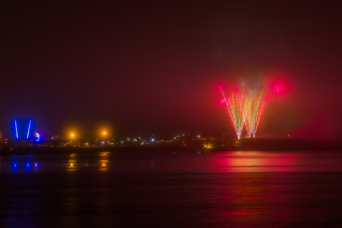 Fireworks in fog