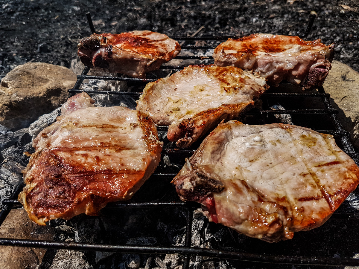 wood fire grill pork chops