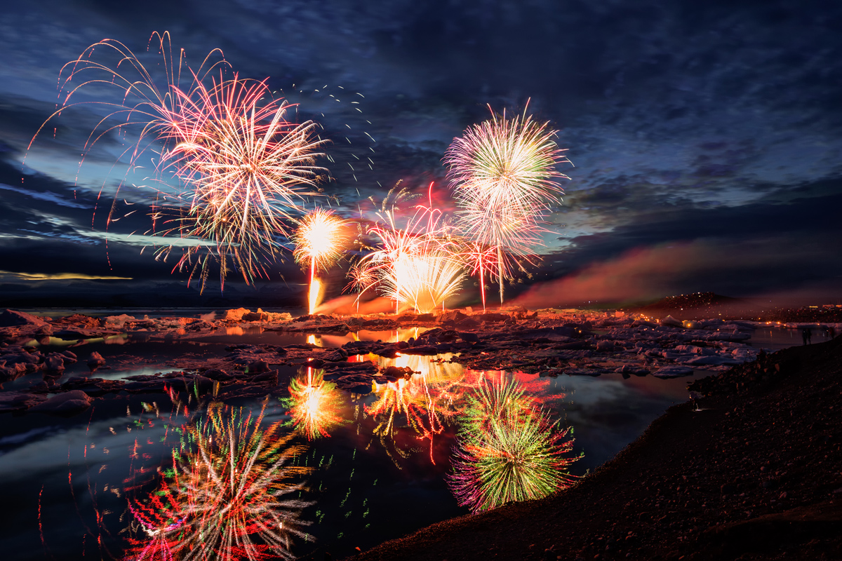 Fireworks at Jökulsárlón