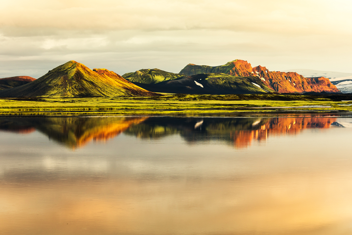 Golden hour on green mountain