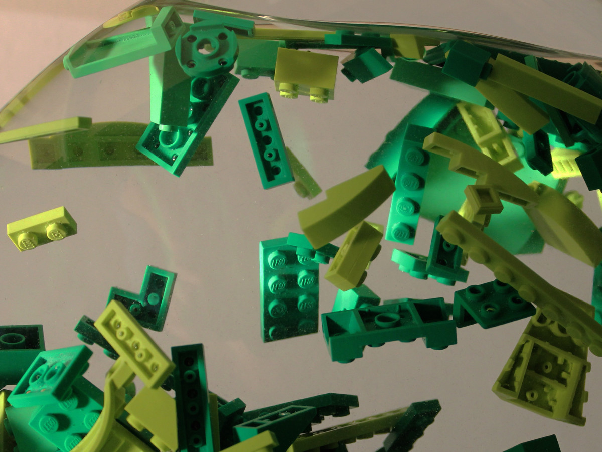 Green Legos Suspended