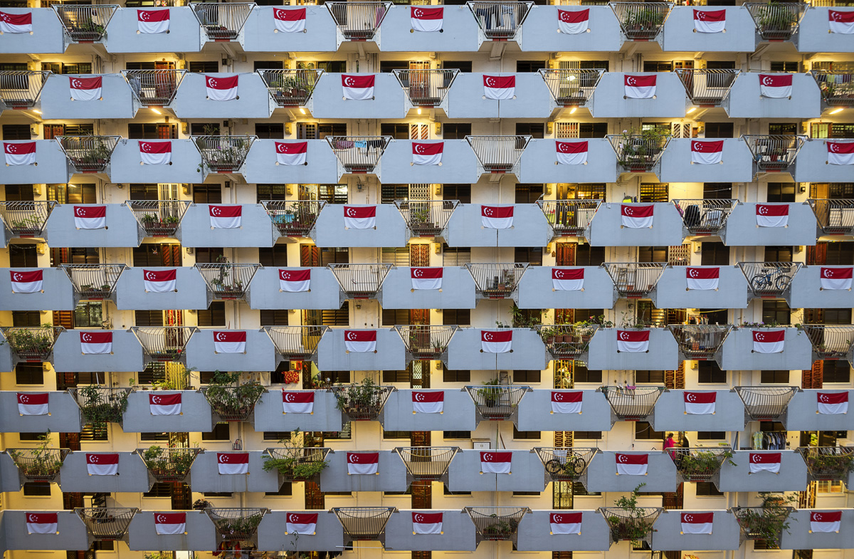 Patriotic (Flag display outside houses for Singapore National Day 2017)