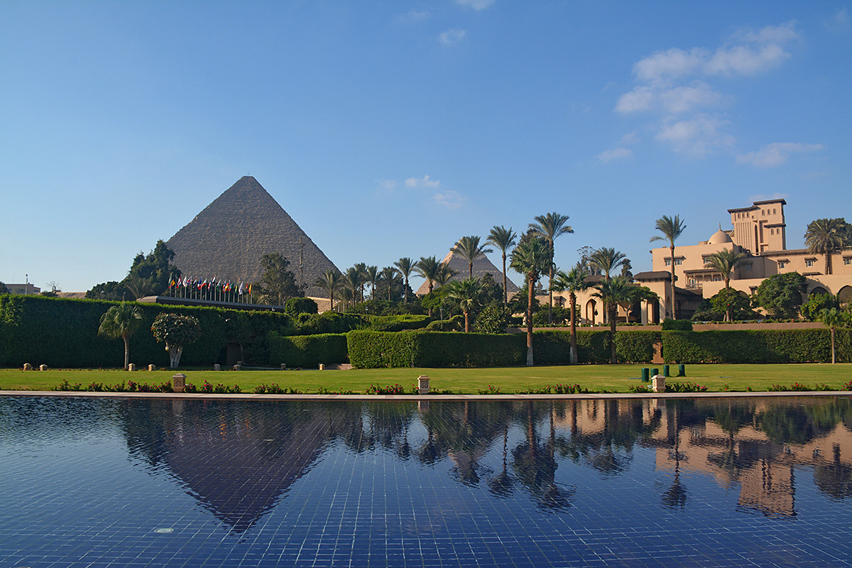 Pyramids View from Mena House Hotel