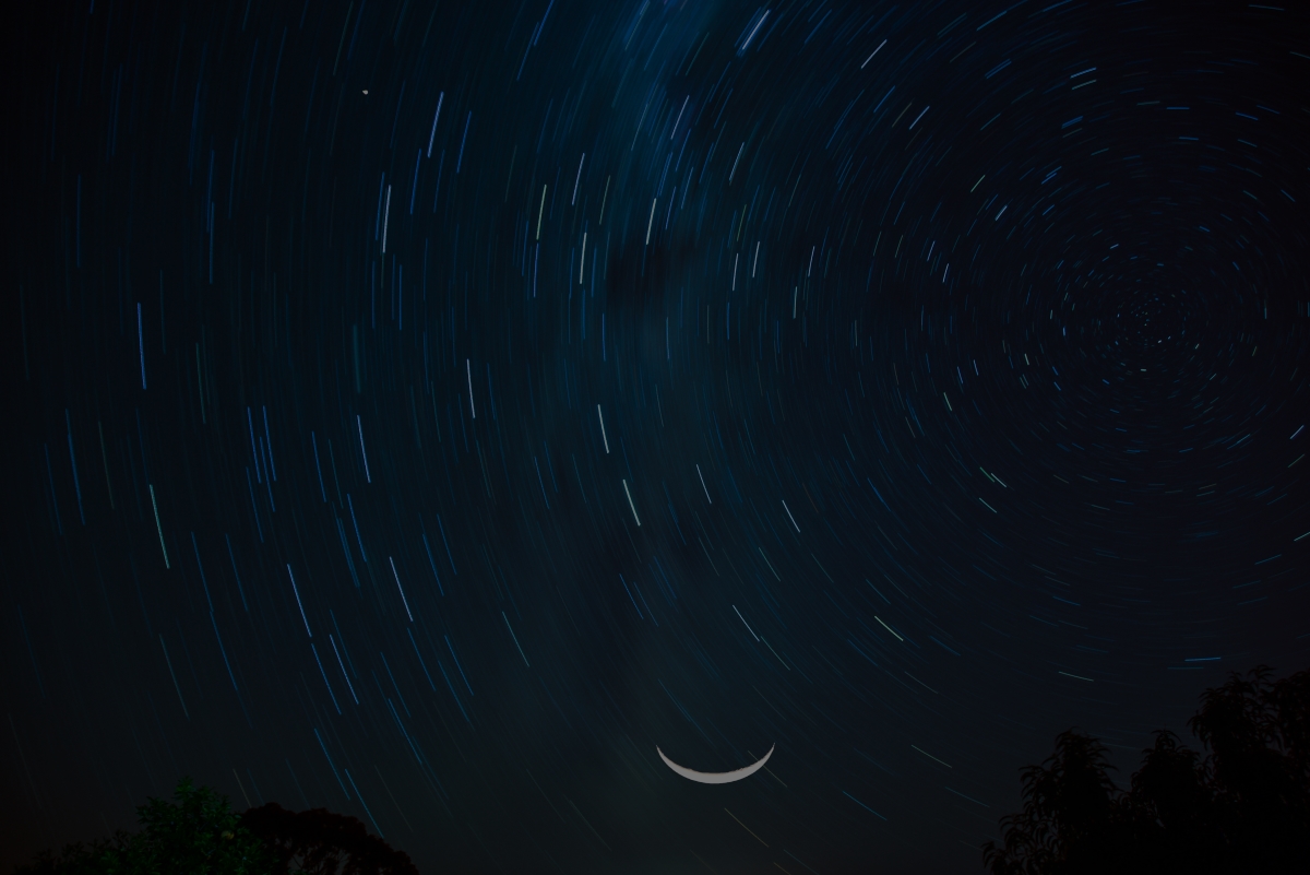 Star trails and  floating moon