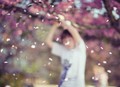 Shaking blossom from a tree