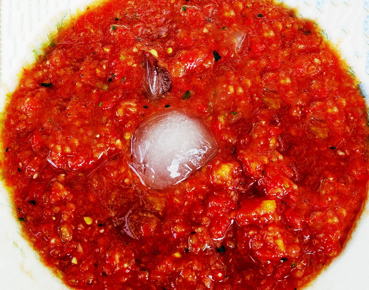 Gazpacho with ice for hot days