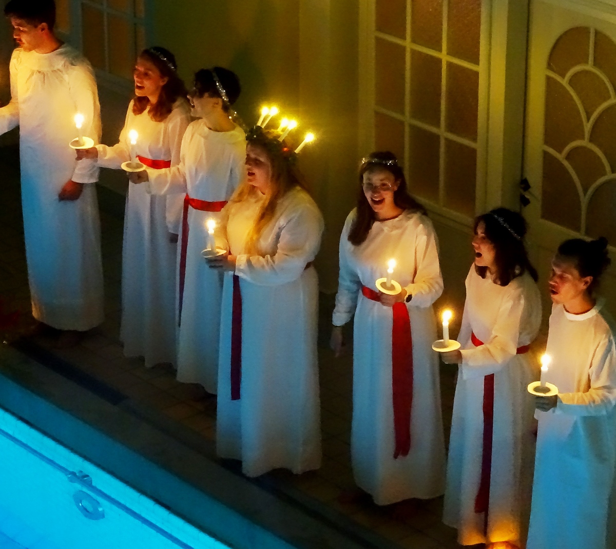 Swedish Lucia on the Thirteenth of December at a Swimming Pool