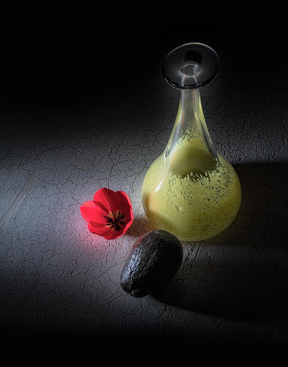 Tulip, vase, and avocado 