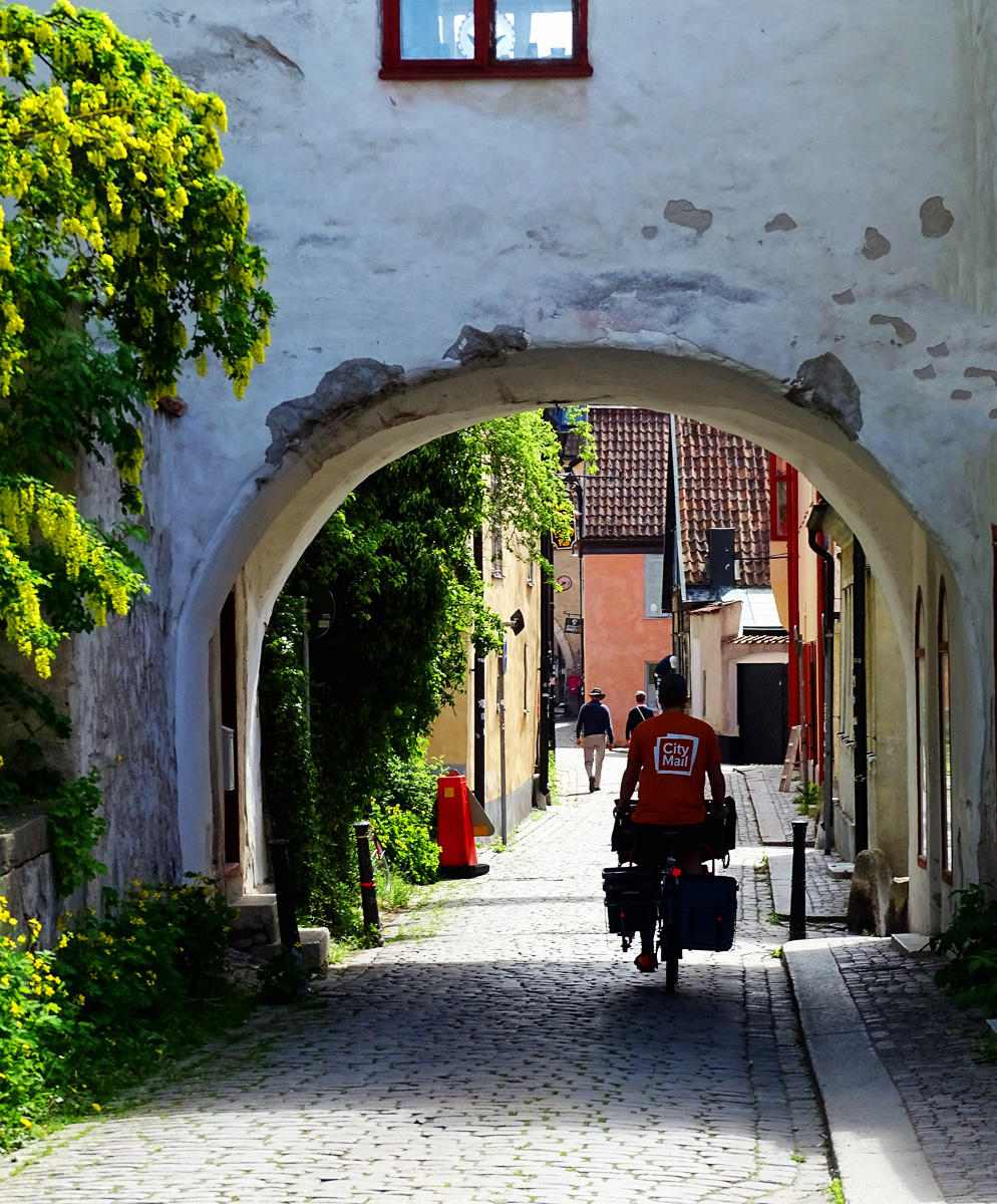 Postman in a medieval town