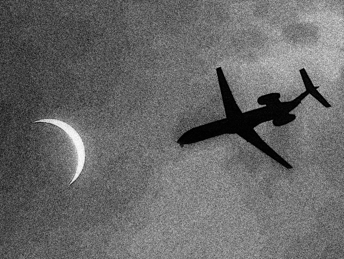 Flying into the solar eclipse