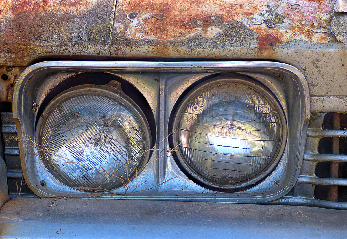 Headlights in an old car.