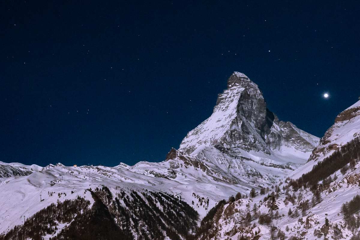 Stars, Matterhorn and the Moon