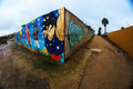 Corner of a lonely street full of graffiti