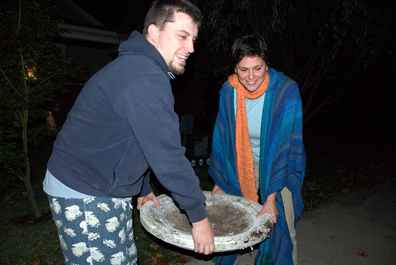 28a: my jammies are hot.  the birdbath is heavy.