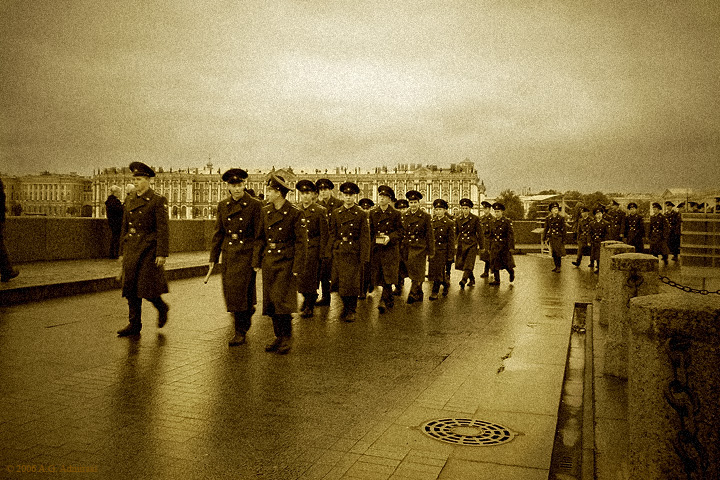 Soldiers at Birzhevaya Ploschad