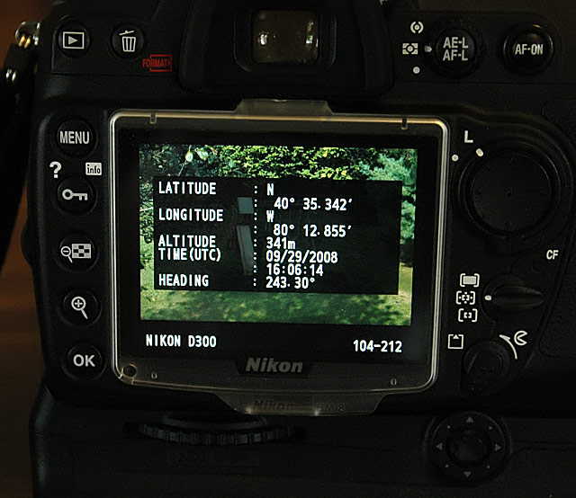 D300 Screen With Lat/Long Displayed