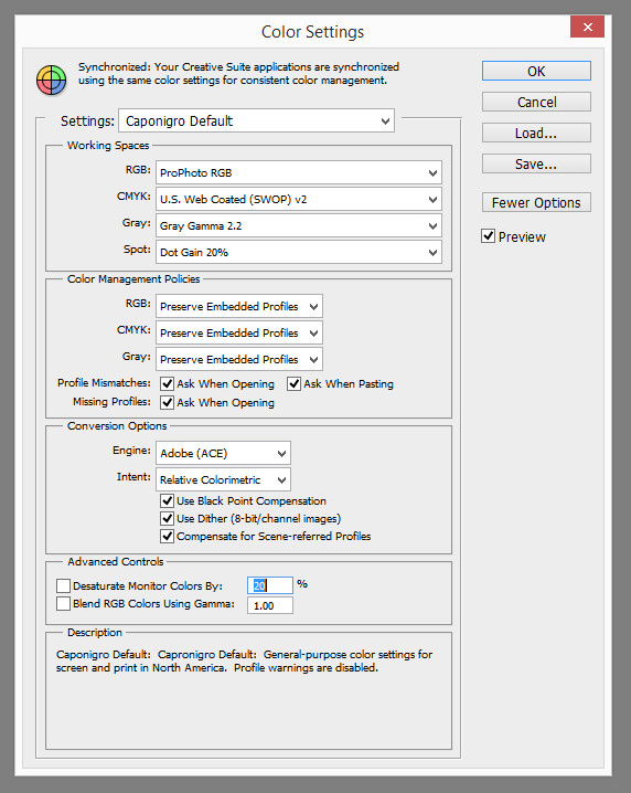   Adobe color space - Caponigro default