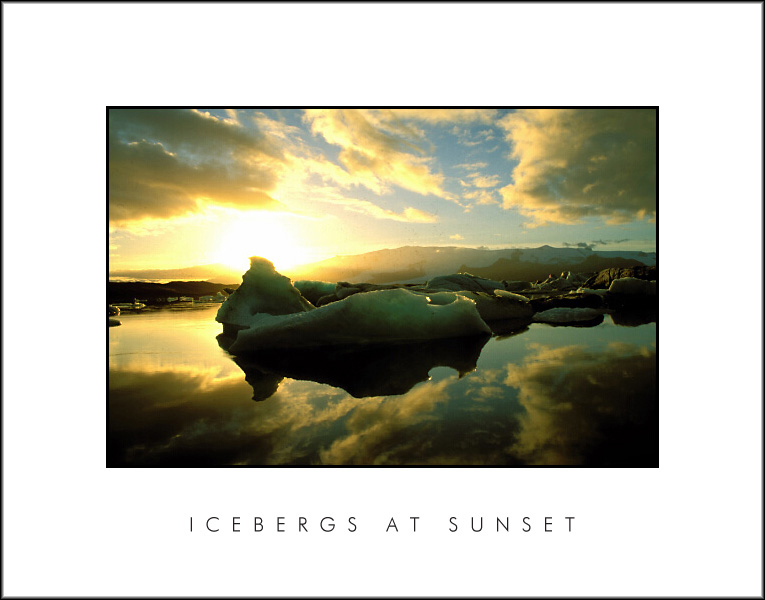 Icebergs at sunset