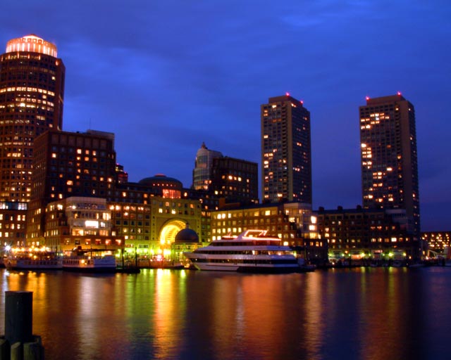 Boston Harbor at nightfall